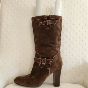 Brown suede heel boots calvin klein 8.5 3 1/2 inch heel
